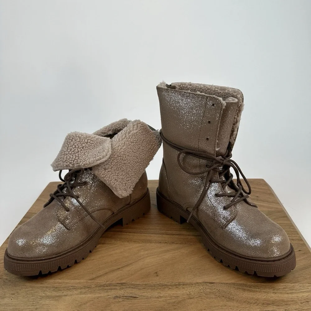 New Big Kids Steve Madden‎ Taupe GUNNER Ankle Combat Winter boot Fur Size 3